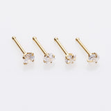 5 Pcs Pack of Assorted Gemstone Prong Set Top Golden Nose Stud Rings-Clear Gem