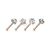 Detail View 2 of 5 Pcs Pack of Assorted Gemstone Prong Set Top Rose Gold Nose Stud Rings-Clear Gem
