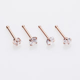5 Pcs Pack of Assorted Gemstone Prong Set Top Rose Gold Nose Stud Rings-Clear Gem