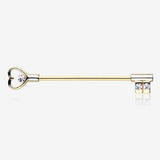 Golden Heart Key Industrial Barbell-Clear Gem