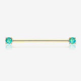 Golden Opal Sparkle Prong Industrial Barbell-Teal