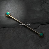 Detail View 1 of Golden Opal Sparkle Prong Industrial Barbell-Teal