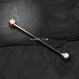 Detail View 1 of Rose Gold Opal Sparkle Prong Industrial Barbell-White