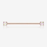 Rose Gold Opal Sparkle Prong Industrial Barbell