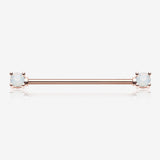 Rose Gold Opalite Gem Prong Industrial Barbell-White