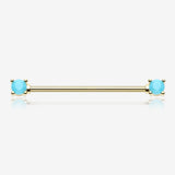 Golden Turquoise Bead Prong Industrial Barbell