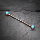 Detail View 1 of Rose Gold Turquoise Bead Prong Industrial Barbell-Turquoise