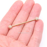 Detail View 2 of Golden Pave Sparkle Full Dome Industrial Barbell-Aurora Borealis