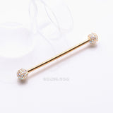 Detail View 1 of Golden Pave Sparkle Full Dome Industrial Barbell-Aurora Borealis