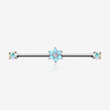 Turquoise Spring Flower Sparkle Prong Industrial Barbell-Aurora Borealis