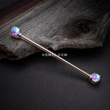 Detail View 1 of Rose Gold Iridescent Revo Double Prong Industrial Barbell