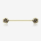 Golden Double Rose Flower Industrial Barbell
