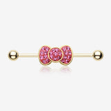Golden Adorable Bow-Tie Sparkle Industrial Barbell