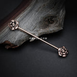 Detail View 1 of Rose Gold Double Rose Flower Industrial Barbell