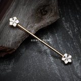 Detail View 1 of Golden Plumeria Flower Sparkle Industrial Barbell-White/Clear