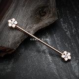 Detail View 1 of Rose Gold Plumeria Flower Sparkle Industrial Barbell-White/Clear