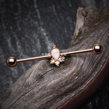 Detail View 1 of Rose Gold Victorian Opalescent Sparkle Industrial Barbell-White/Aurora Borealis