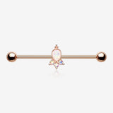 Rose Gold Victorian Opalescent Sparkle Industrial Barbell-White/Aurora Borealis