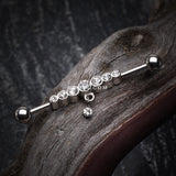 Detail View 1 of Dazzling Gem Row Sparkle Dangle Industrial Barbell-Clear Gem