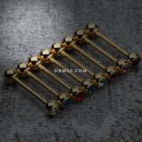 Detail View 2 of Gold Plated Basic Gem Ball Barbell Tongue Ring-Clear Gem