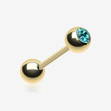 Gold Plated Basic Gem Ball Barbell Tongue Ring-Teal