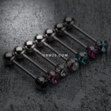 Detail View 2 of Aurora Gem Ball Steel Barbell Tongue Ring-Black
