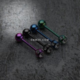 Detail View 2 of Colorline PVD Aurora Gem Ball Steel Barbell Tongue Ring-Black/Clear