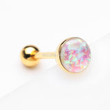Detail View 1 of Golden Opalescent Sparkle Barbell Tongue Ring-White