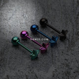 Detail View 2 of Blackline PVD Nautical Star Top Steel Barbell Tongue Ring-Blue