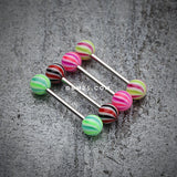 Candy Swirl Acrylic Top Barbell Tongue Ring-Yellow/Purple