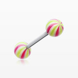 Candy Swirl Acrylic Top Barbell Tongue Ring-Yellow/Purple