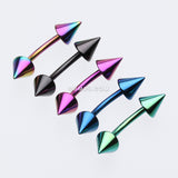 Detail View 1 of Colorline PVD Spike Curved Barbell Ring-Rainbow