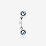 Double Gem Ball Curved Barbell Eyebrow Ring-Aqua