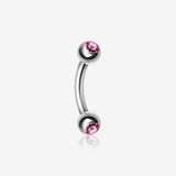 Double Gem Ball Curved Barbell Eyebrow Ring