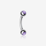 Double Gem Ball Curved Barbell Eyebrow Ring-Tanzanite