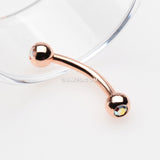 Detail View 1 of Rose Gold Gem Ball Curved Barbell Eyebrow Ring-Aurora Borealis