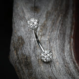 Detail View 3 of Pave Sparkle Full Dome Curved Barbell Ring-Clear Gem