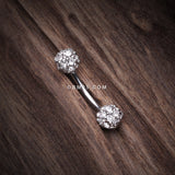 Detail View 2 of Pave Sparkle Full Dome Curved Barbell Ring-Clear Gem