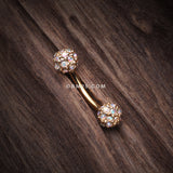 Detail View 2 of Golden Pave Sparkle Full Dome Curved Barbell Ring-Aurora Borealis