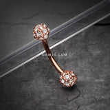 Detail View 1 of Rose Gold Pave Sparkle Full Dome Curved Barbell Ring-Clear Gem
