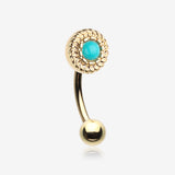 Golden Vintage Rope Turquoise Eyebrow Curved Barbell Ring