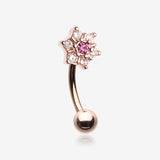 Rose Gold Brilliant Sparkle Spring Flower Eyebrow Curved Barbell Ring
