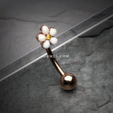 Detail View 1 of Rose Gold Adorable Plumeria Flower Curved Barbell Ring-White/Yellow