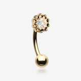 Golden Sacred Lotus Multi-Gem Sparkle Curved Barbell Ring