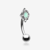 Mint Sparkle Ornate Curved Barbell Ring