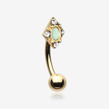Golden Mint Sparkle Ornate Curved Barbell Ring
