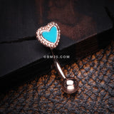 Detail View 1 of Rose Gold Adorable Heart Curved Barbell-Teal