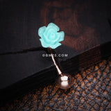Detail View 1 of Rose Gold Romantic Rose Blossom Curved Barbell-Aqua