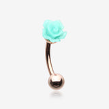 Rose Gold Romantic Rose Blossom Curved Barbell