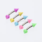 Detail View 1 of Neon Acrylic Spike Ends Curved Barbell Eyebrow Ring-Light Blue